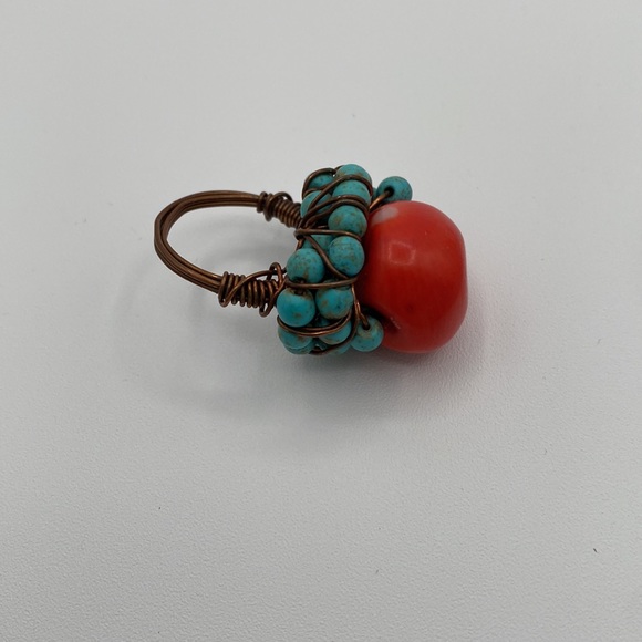 Handmade Boho Copper Beaded Jewelry Set Necklace Earrings Ring Bracelet - Picture 6 of 10